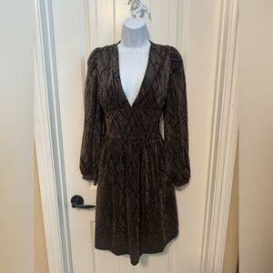 Anonyme Designers Glam Black Metallic Shimmer Geometric Plunge Dress – Sz Small